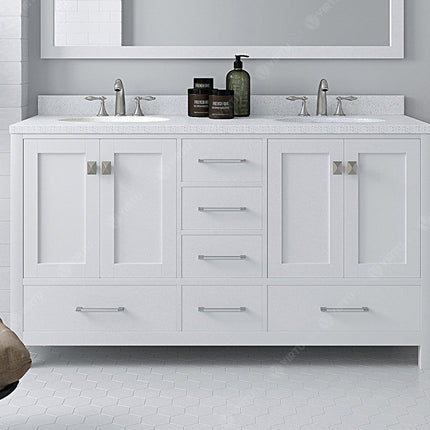 VHG GD-50060-DWQRO-WH-NM Caroline Avenue 60" Double Bath Vanity in White with White Quartz Top and Round Sinks