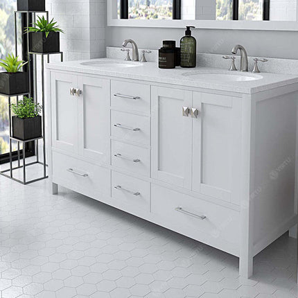 VHG GD-50060-DWQRO-WH-NM Caroline Avenue 60" Double Bath Vanity in White with White Quartz Top and Round Sinks