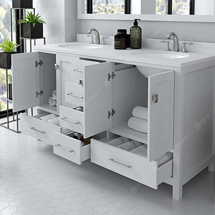 VHG GD-50060-DWQRO-WH-NM Caroline Avenue 60" Double Bath Vanity in White with White Quartz Top and Round Sinks