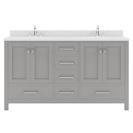 VHG GD-50060-DWQSQ-GR-NM Caroline Avenue 60" Double Bath Vanity in Gray with White Quartz Top and Square Sinks