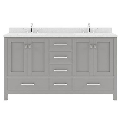 VHG GD-50060-DWQSQ-GR-NM Caroline Avenue 60" Double Bath Vanity in Gray with White Quartz Top and Square Sinks VHG