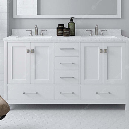 VHG GD-50060-DWQSQ-WH-NM Caroline Avenue 60" Double Bath Vanity in White with White Quartz Top and Square Sinks