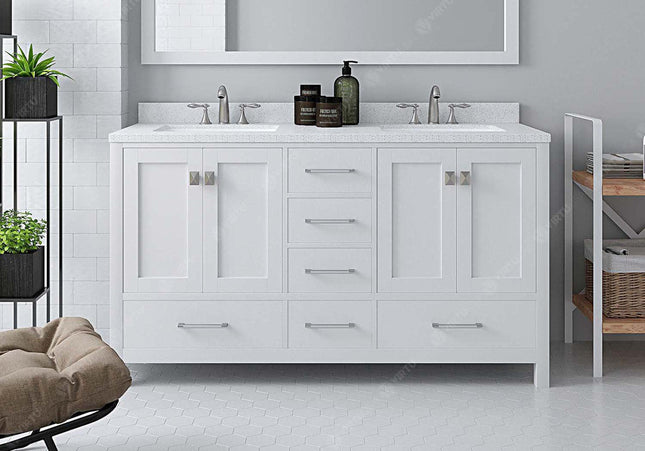VHG GD-50060-DWQSQ-WH-NM Caroline Avenue 60" Double Bath Vanity in White with White Quartz Top and Square Sinks