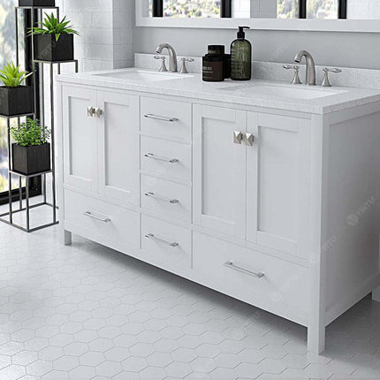VHG GD-50060-DWQSQ-WH-NM Caroline Avenue 60" Double Bath Vanity in White with White Quartz Top and Square Sinks