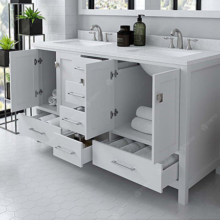 VHG GD-50060-DWQSQ-WH-NM Caroline Avenue 60" Double Bath Vanity in White with White Quartz Top and Square Sinks