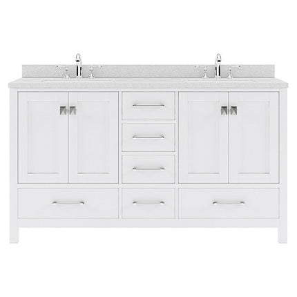 VHG GD-50060-DWQSQ-WH-NM Caroline Avenue 60" Double Bath Vanity in White with White Quartz Top and Square Sinks