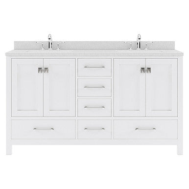 VHG GD-50060-DWQSQ-WH-NM Caroline Avenue 60" Double Bath Vanity in White with White Quartz Top and Square Sinks VHG