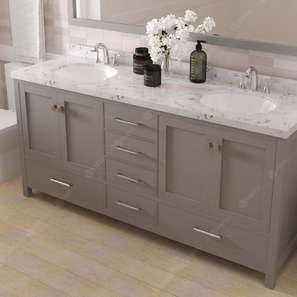 VHG GD-50072-CMRO-GR-NM Caroline Avenue 72" Double Bath Vanity in Gray with Cultured Marble Quartz Top and Round Sinks