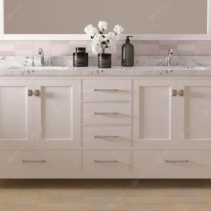 VHG GD-50072-CMRO-WH-NM Caroline Avenue 72" Double Bath Vanity in White with Cultured Marble Quartz Top and Round Sinks