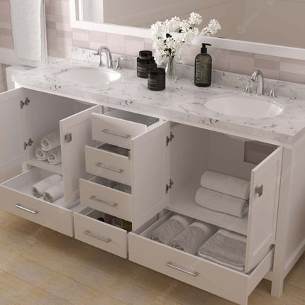 VHG GD-50072-CMRO-WH-NM Caroline Avenue 72" Double Bath Vanity in White with Cultured Marble Quartz Top and Round Sinks