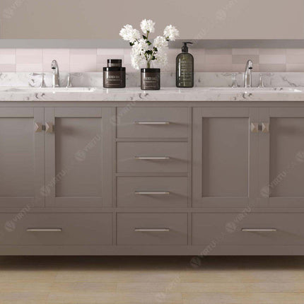 VHG GD-50072-CMSQ-GR-NM Caroline Avenue 72" Double Bath Vanity in Gray with Cultured Marble Quartz Top and Square Sinks