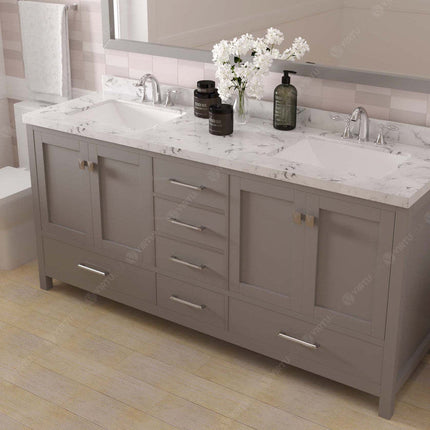 VHG GD-50072-CMSQ-GR-NM Caroline Avenue 72" Double Bath Vanity in Gray with Cultured Marble Quartz Top and Square Sinks