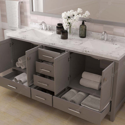 VHG GD-50072-CMSQ-GR-NM Caroline Avenue 72" Double Bath Vanity in Gray with Cultured Marble Quartz Top and Square Sinks
