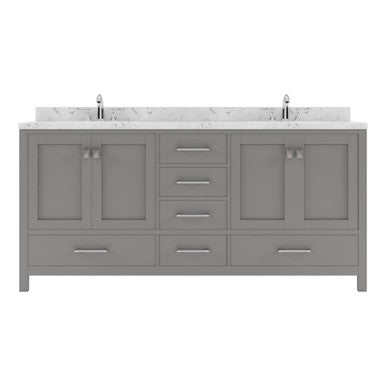 VHG GD-50072-CMSQ-GR-NM Caroline Avenue 72" Double Bath Vanity in Gray with Cultured Marble Quartz Top and Square Sinks VHG