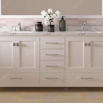 VHG GD-50072-CMSQ-WH-NM Caroline Avenue 72" Double Bath Vanity in White with Cultured Marble Quartz Top and Square Sinks