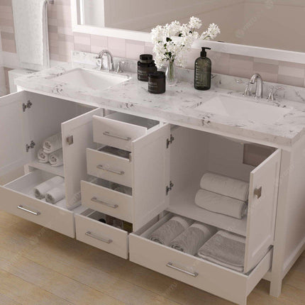 VHG GD-50072-CMSQ-WH-NM Caroline Avenue 72" Double Bath Vanity in White with Cultured Marble Quartz Top and Square Sinks