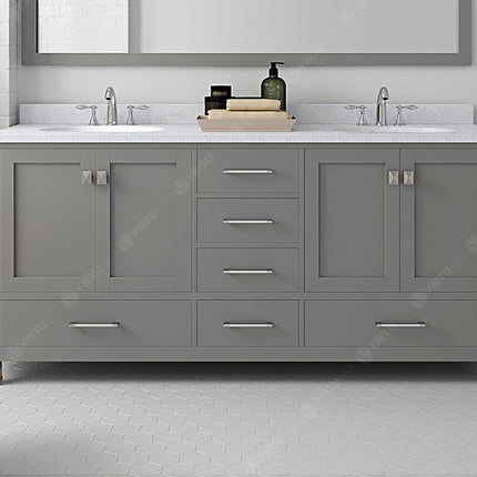 VHG GD-50072-DWQRO-GR-NM Caroline Avenue 72" Double Bath Vanity in Gray with White Quartz Top and Round Sinks