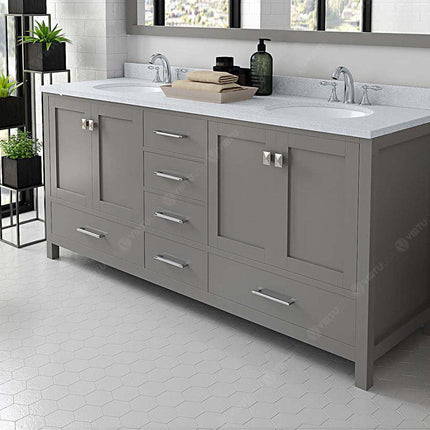 VHG GD-50072-DWQRO-GR-NM Caroline Avenue 72" Double Bath Vanity in Gray with White Quartz Top and Round Sinks