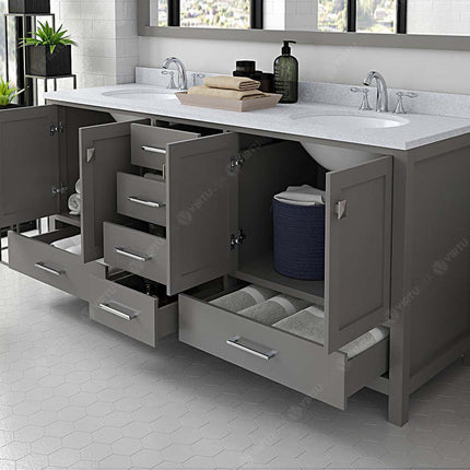 VHG GD-50072-DWQRO-GR-NM Caroline Avenue 72" Double Bath Vanity in Gray with White Quartz Top and Round Sinks