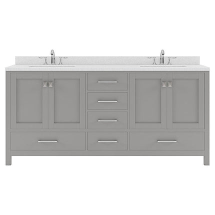 VHG GD-50072-DWQRO-GR-NM Caroline Avenue 72" Double Bath Vanity in Gray with White Quartz Top and Round Sinks