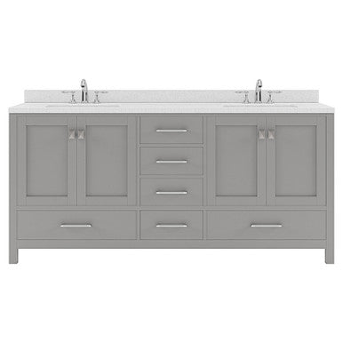 VHG GD-50072-DWQRO-GR-NM Caroline Avenue 72" Double Bath Vanity in Gray with White Quartz Top and Round Sinks VHG