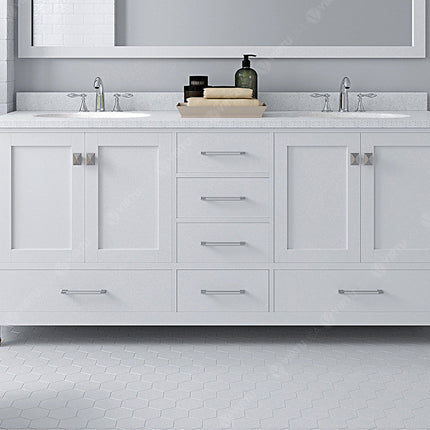 VHG GD-50072-DWQRO-WH-NM Caroline Avenue 72" Double Bath Vanity in White with White Quartz Top and Round Sinks