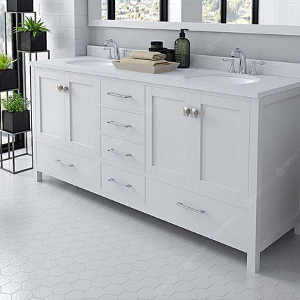 VHG GD-50072-DWQRO-WH-NM Caroline Avenue 72" Double Bath Vanity in White with White Quartz Top and Round Sinks