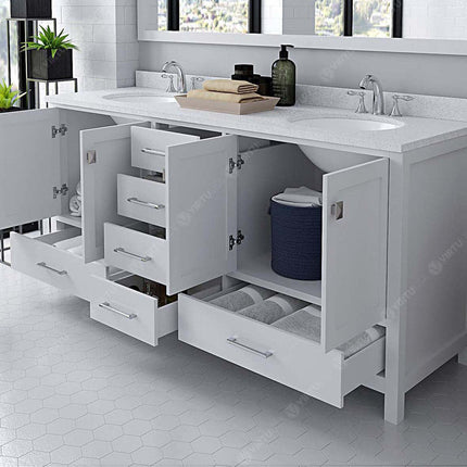 VHG GD-50072-DWQRO-WH-NM Caroline Avenue 72" Double Bath Vanity in White with White Quartz Top and Round Sinks