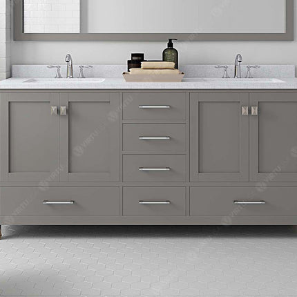 VHG GD-50072-DWQSQ-GR-NM Caroline Avenue 72" Double Bath Vanity in Gray with White Quartz Top and Square Sinks
