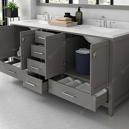 VHG GD-50072-DWQSQ-GR-NM Caroline Avenue 72" Double Bath Vanity in Gray with White Quartz Top and Square Sinks