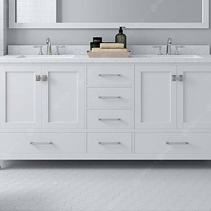 VHG GD-50072-DWQSQ-WH-NM Caroline Avenue 72" Double Bath Vanity in White with White Quartz Top and Square Sinks