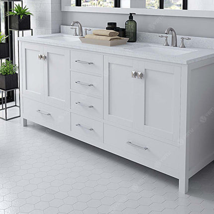 VHG GD-50072-DWQSQ-WH-NM Caroline Avenue 72" Double Bath Vanity in White with White Quartz Top and Square Sinks