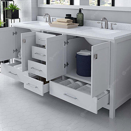 VHG GD-50072-DWQSQ-WH-NM Caroline Avenue 72" Double Bath Vanity in White with White Quartz Top and Square Sinks