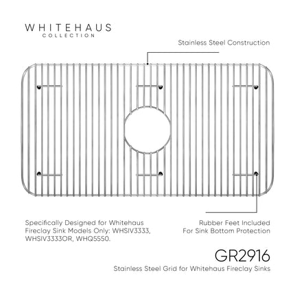 Whitehaus Stainless Steel Sink Grid For Use With Fireclay Sink Model WHSIV3333, WHSIV3333OR, WHQ5550 - GR2916 Whitehaus