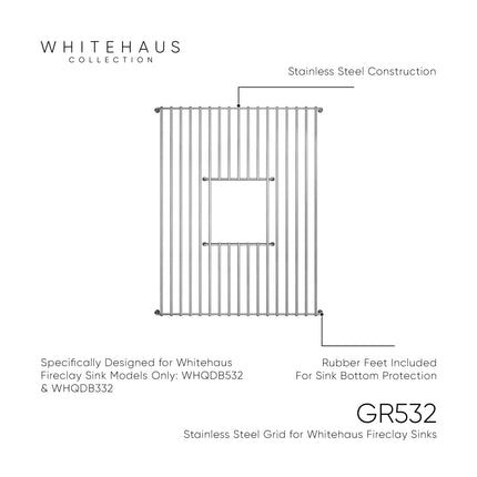 Whitehaus Stainless Steel Sink Grid For Use With Fireclay Sink Models WHQDB532 And WHQDB332 - GR532 Whitehaus