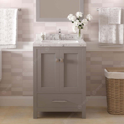 VHG GS-50024-CMSQ-GR-NM Caroline Avenue 24" Single Bath Vanity in Gray with Cultured Marble Quartz Top and Square Sink
