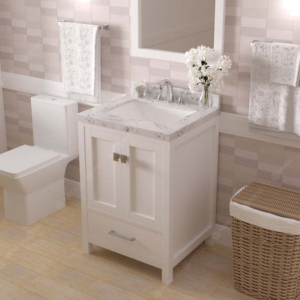 VHG GS-50024-CMSQ-WH-NM Caroline Avenue 24" Single Bath Vanity in White with Cultured Marble Quartz Top and Square Sink