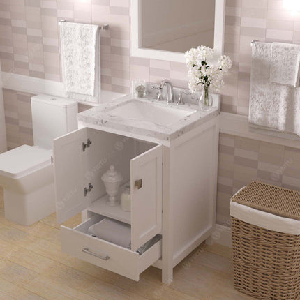 VHG GS-50024-CMSQ-WH-NM Caroline Avenue 24" Single Bath Vanity in White with Cultured Marble Quartz Top and Square Sink