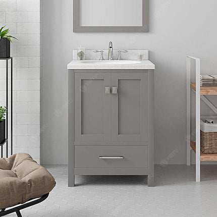 VHG GS-50024-DWQRO-GR-NM Caroline Avenue 24" Single Bath Vanity in Gray with White Quartz Top and Round Sink