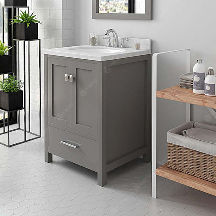 VHG GS-50024-DWQRO-GR-NM Caroline Avenue 24" Single Bath Vanity in Gray with White Quartz Top and Round Sink
