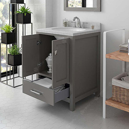 VHG GS-50024-DWQRO-GR-NM Caroline Avenue 24" Single Bath Vanity in Gray with White Quartz Top and Round Sink