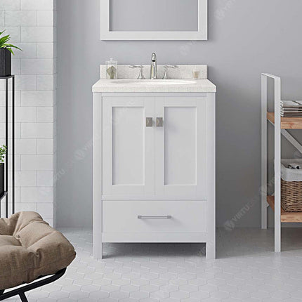 VHG GS-50024-DWQRO-WH-NM Caroline Avenue 24" Single Bath Vanity in White with White Quartz Top and Round Sink