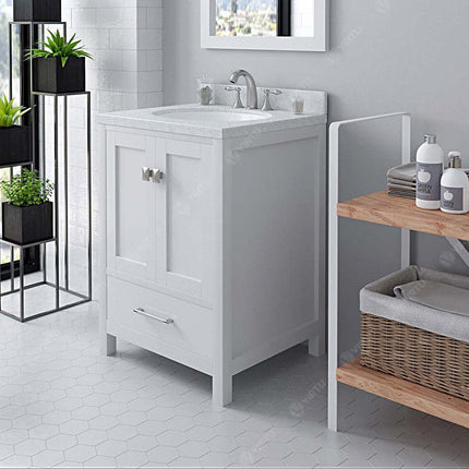VHG GS-50024-DWQRO-WH-NM Caroline Avenue 24" Single Bath Vanity in White with White Quartz Top and Round Sink