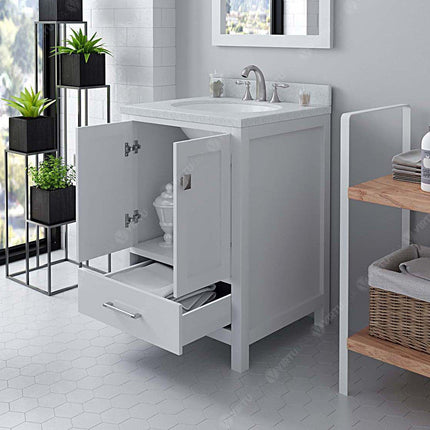 VHG GS-50024-DWQRO-WH-NM Caroline Avenue 24" Single Bath Vanity in White with White Quartz Top and Round Sink