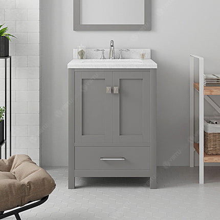 VHG GS-50024-DWQSQ-GR-NM Caroline Avenue 24" Single Bath Vanity in Gray with White Quartz Top and Square Sink