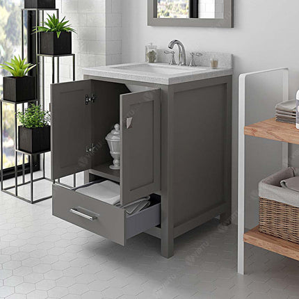 VHG GS-50024-DWQSQ-GR-NM Caroline Avenue 24" Single Bath Vanity in Gray with White Quartz Top and Square Sink