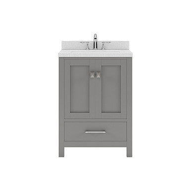 VHG GS-50024-DWQSQ-GR-NM Caroline Avenue 24" Single Bath Vanity in Gray with White Quartz Top and Square Sink VHG