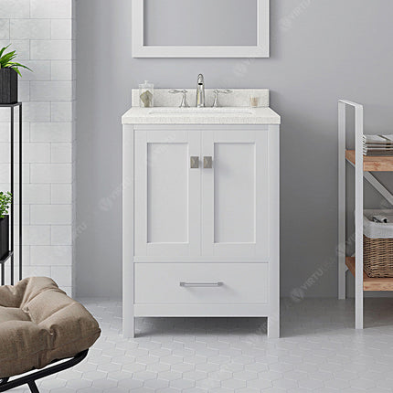 VHG GS-50024-DWQSQ-WH-NM Caroline Avenue 24" Single Bath Vanity in White with White Quartz Top and Square Sink