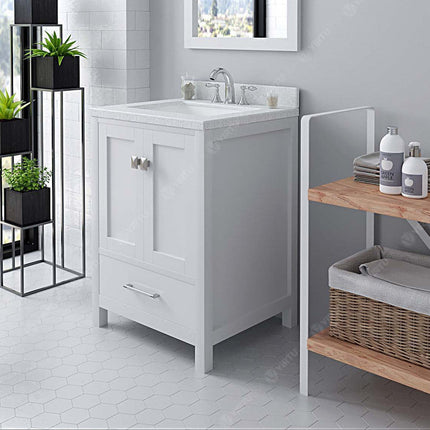 VHG GS-50024-DWQSQ-WH-NM Caroline Avenue 24" Single Bath Vanity in White with White Quartz Top and Square Sink