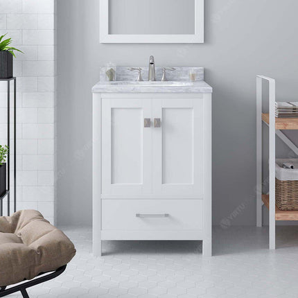 VHG GS-50024-WMRO-WH-NM Caroline Avenue 24" Single Bath Vanity in White with White Marble Top and Round Sink